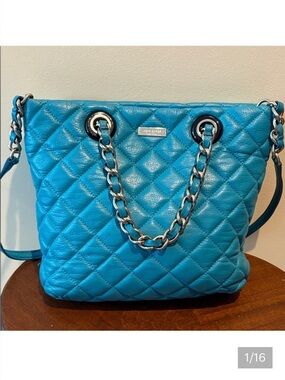 Kate Spade  satchel Crossbody bag Quilted leather Turquoise braided Chain Strap